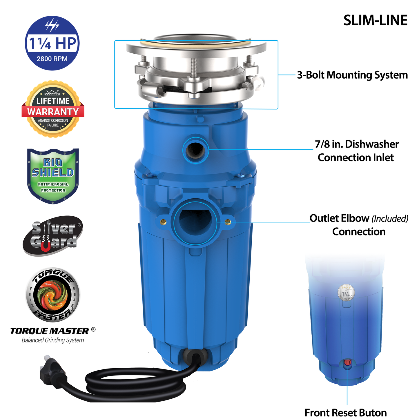 American Standard Elite ASE-125-SL Slim-Line® Garbage Disposal 1-1/4 HP