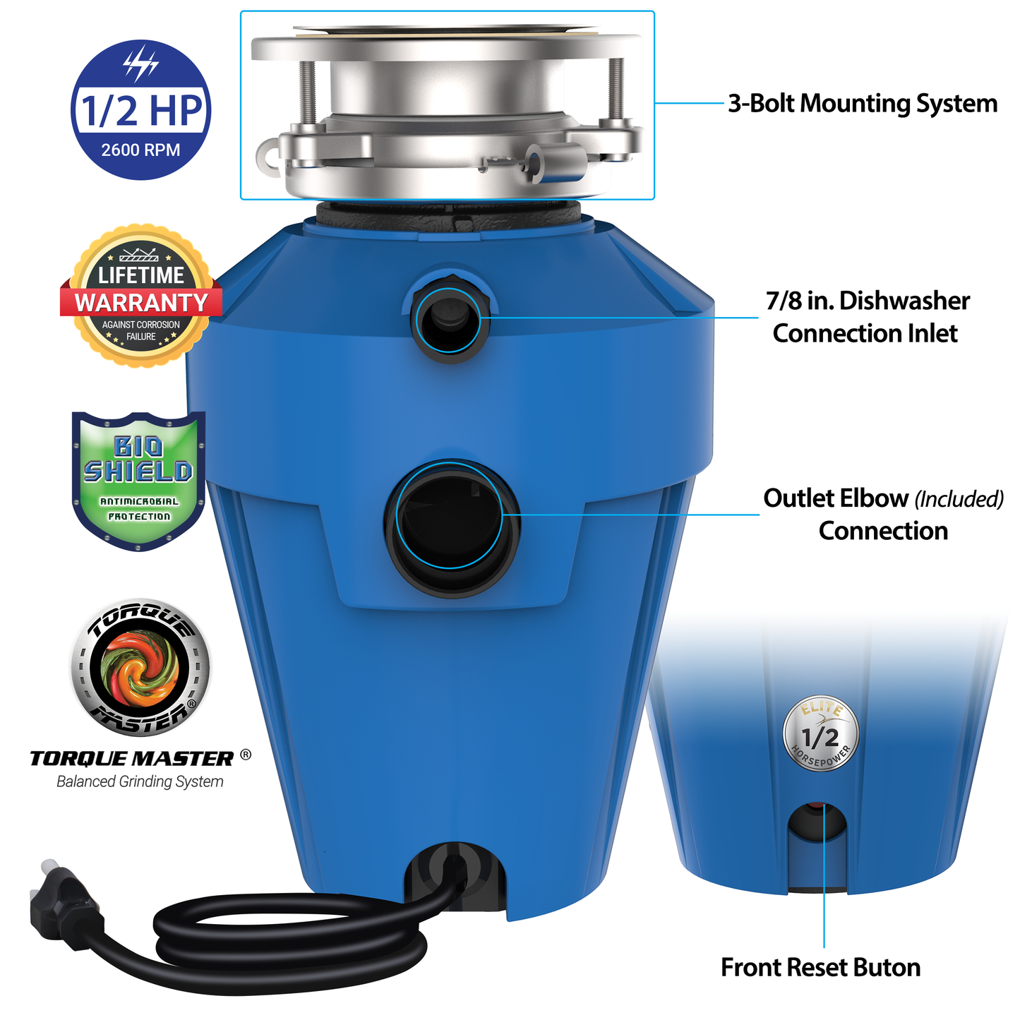 American Standard Elite ASE-70 Mid-Duty Garbage Disposal 1/2 HP