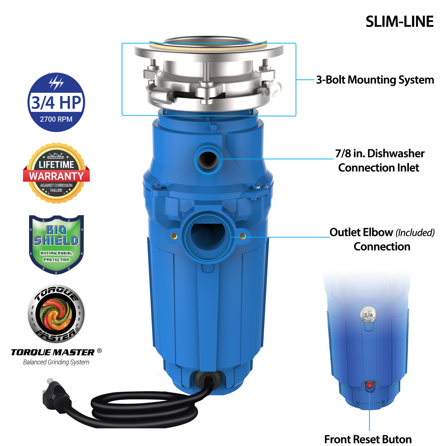 American Standard Elite ASE-90-SL Slim-Line® Garbage Disposal 3/4 HP