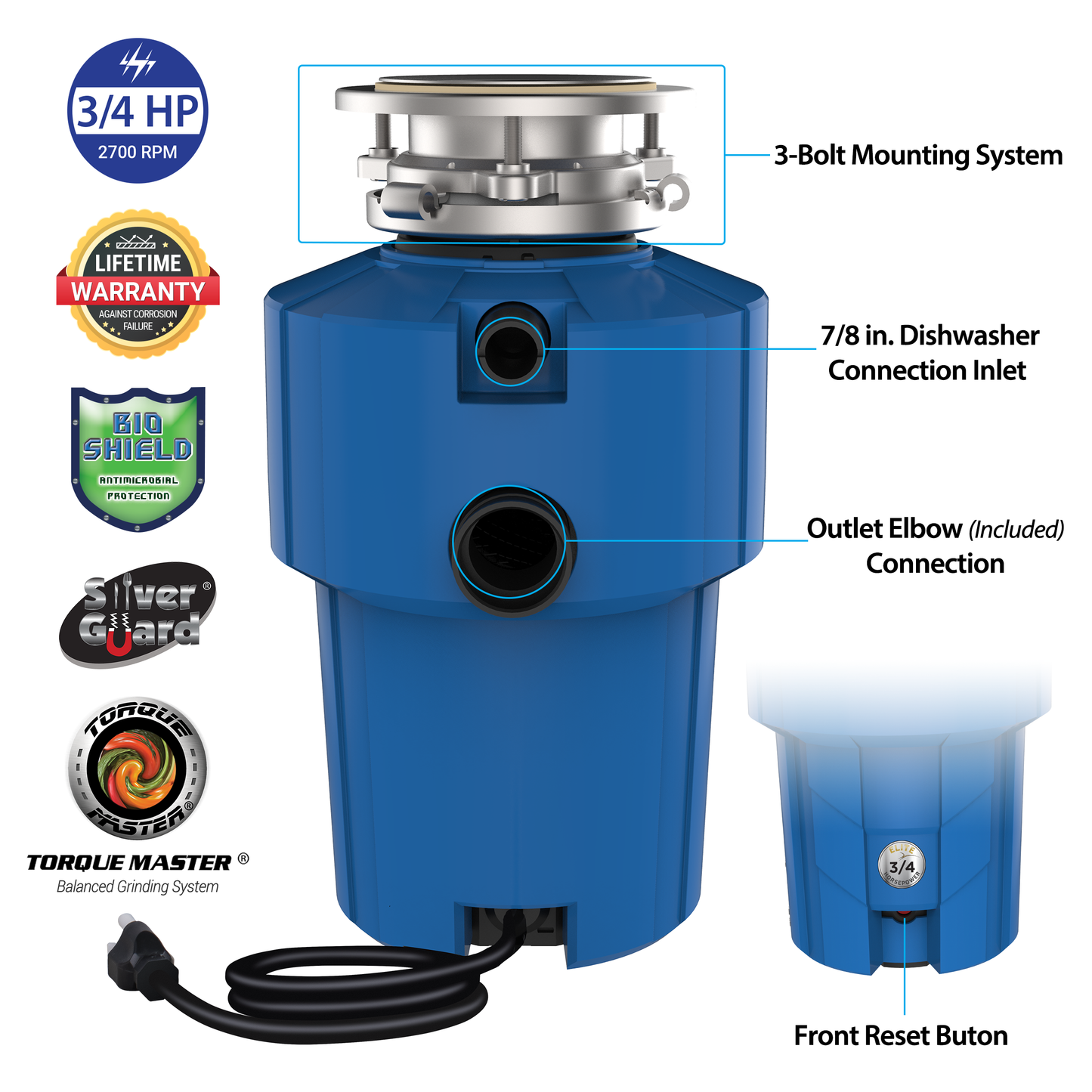 American Standard Elite ASE-90 Deluxe Garbage Disposal 3/4 HP