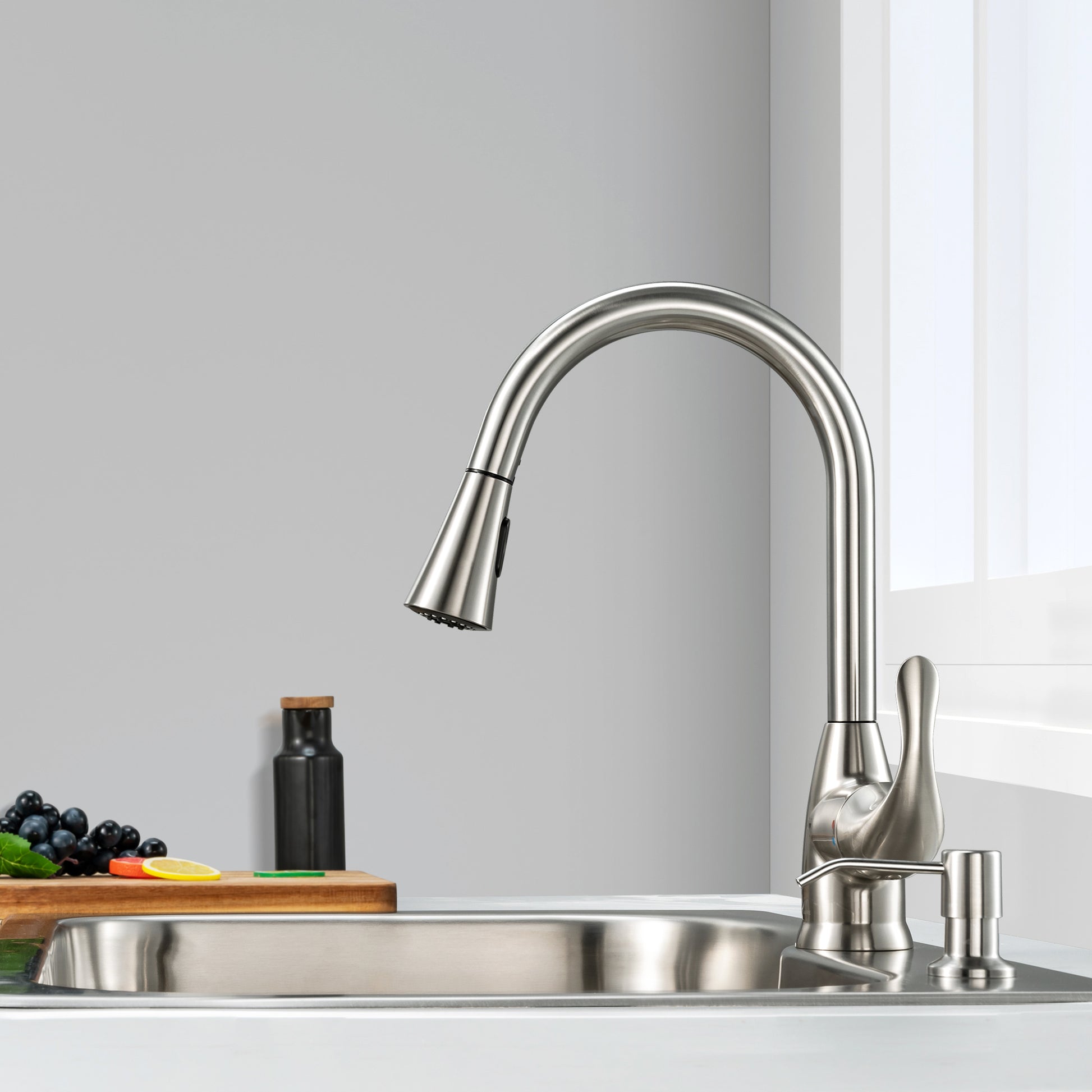pull down faucet with knife spray