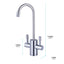 Chrome kitchen faucet with dimensions indicated on a white background