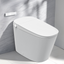 Modern white Jacuzzi toilet in a bathroom setting with tiled floor and wall.