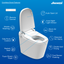White toilet with Jacuzzi branding and feature icons on a blue background