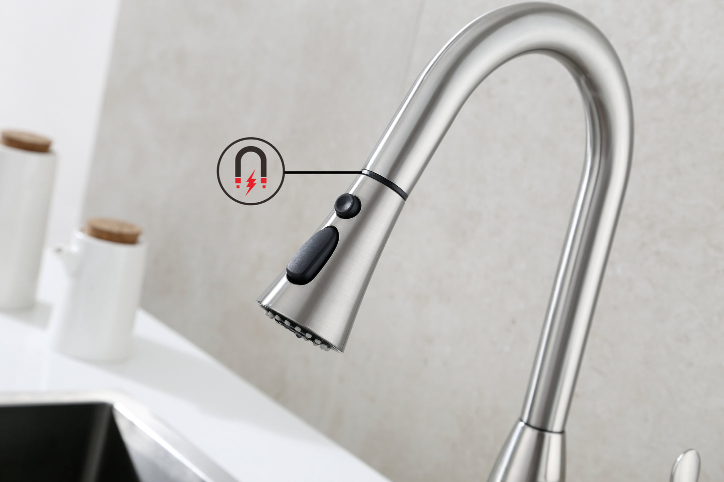 The Alexis faucet has magnetic docking.